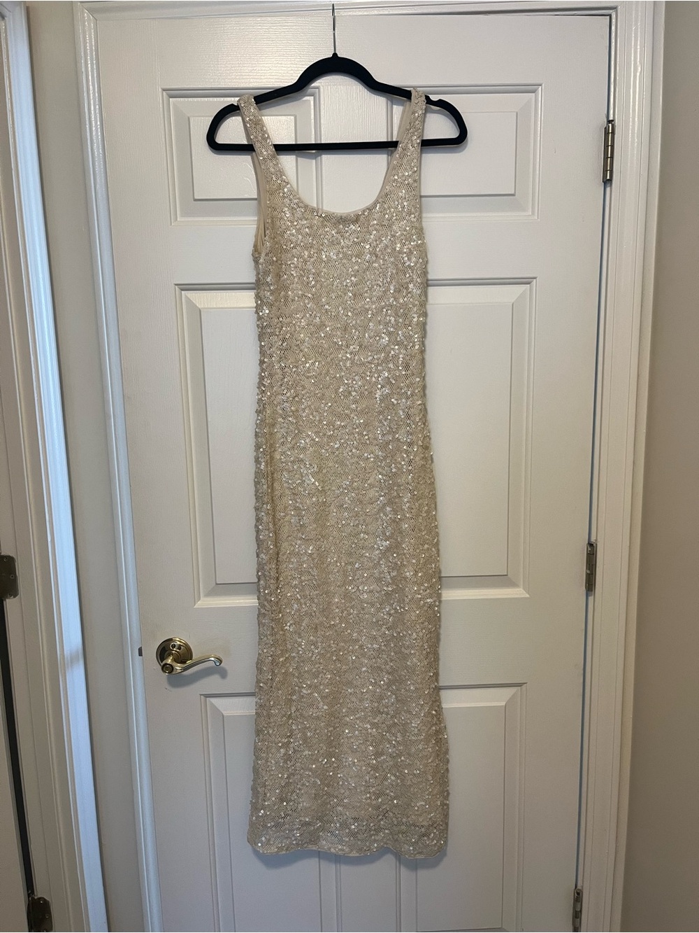 Sequined Ivory Scoop Neck Evening Dress - Picture 4 of 6
